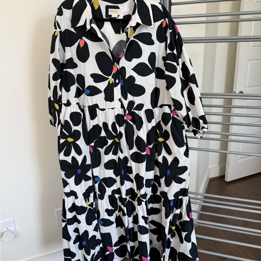 Maeve Black and White Floral Maxi Dress with Colorful Accents